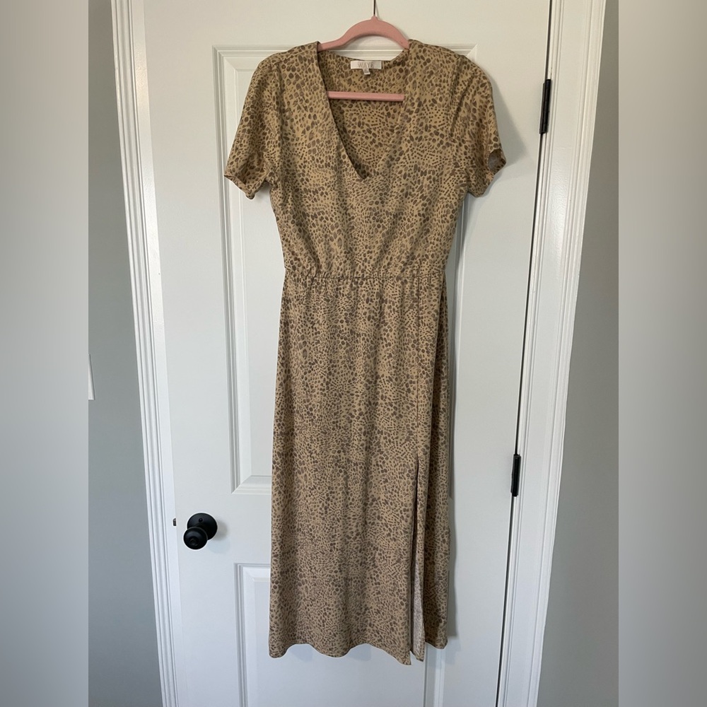 Wayf Cream and Brown Casual Maxi Sundress